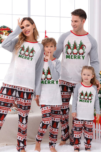 Trykk grå lange ermer som matcher familiens julepyjamas