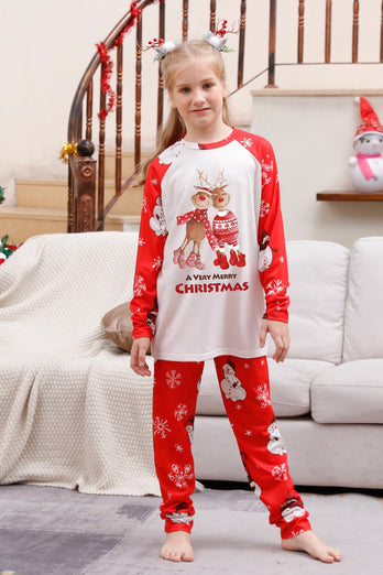 Snømanntrykk Rød julematchende familiepyjamas