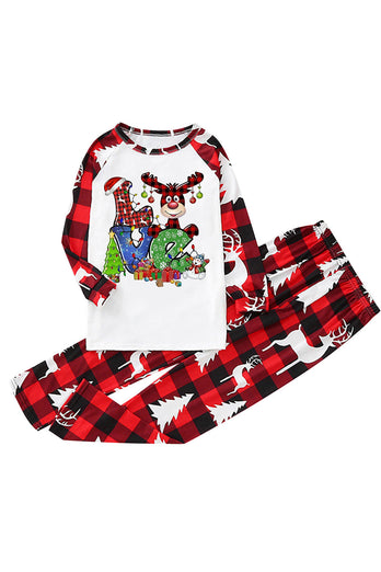 Skriv ut rødrutete julefamiliematchende pyjamassett