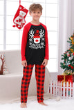 Red Plaid Christmas Fmaily Print pyjamas sett med hund