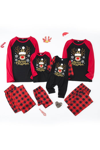 Red Plaid Christmas Fmaily Print pyjamas sett med hund