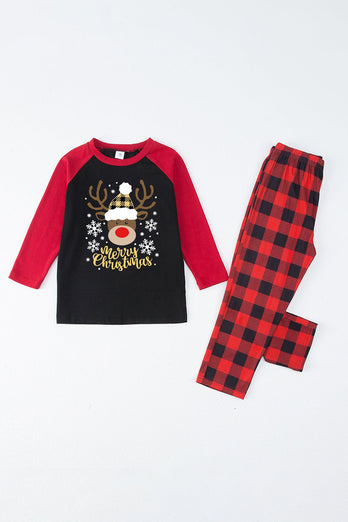 Red Plaid Christmas Fmaily Print pyjamas sett med hund