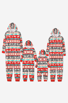 Grå og røde mønsterstriper Christmas Fmaily pyjamas Set