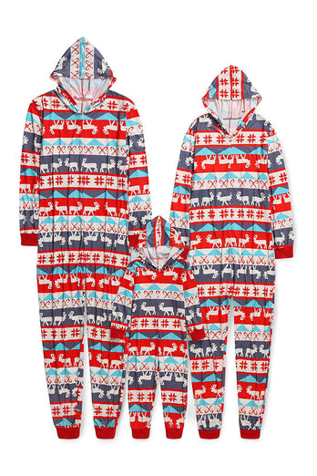Grå og røde mønsterstriper Christmas Fmaily pyjamas Set