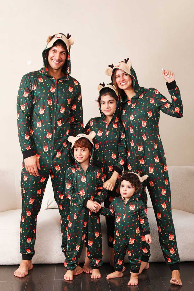 Load image into Gallery viewer, Mørkegrønn trykt familie Christmas One Piece pyjamas