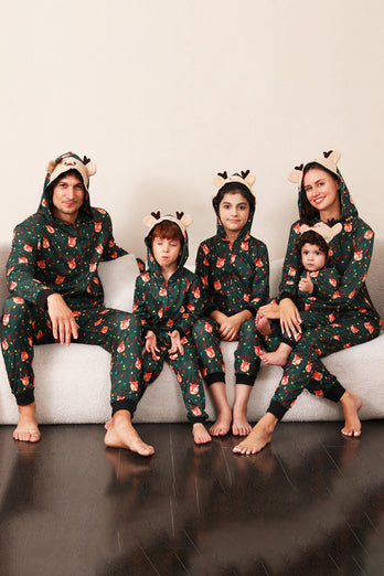 Mørkegrønn trykt familie Christmas One Piece pyjamas