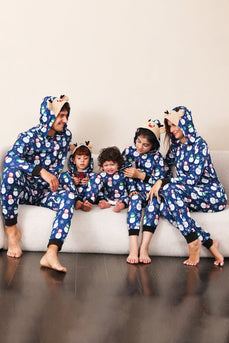 Snømanntrykk Blå Familie Matchende Julepyjamas