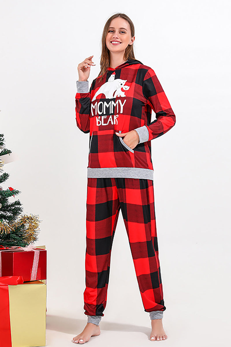 Load image into Gallery viewer, Christmas Family Red Grid Bear Print pyjamassett