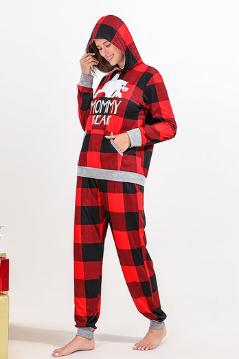 Christmas Family Red Grid Bear Print pyjamassett