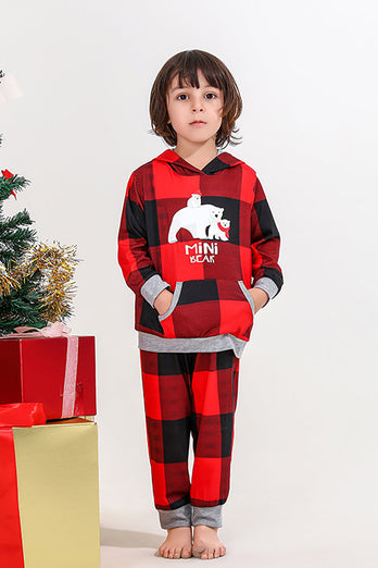 Christmas Family Red Grid Bear Print pyjamassett