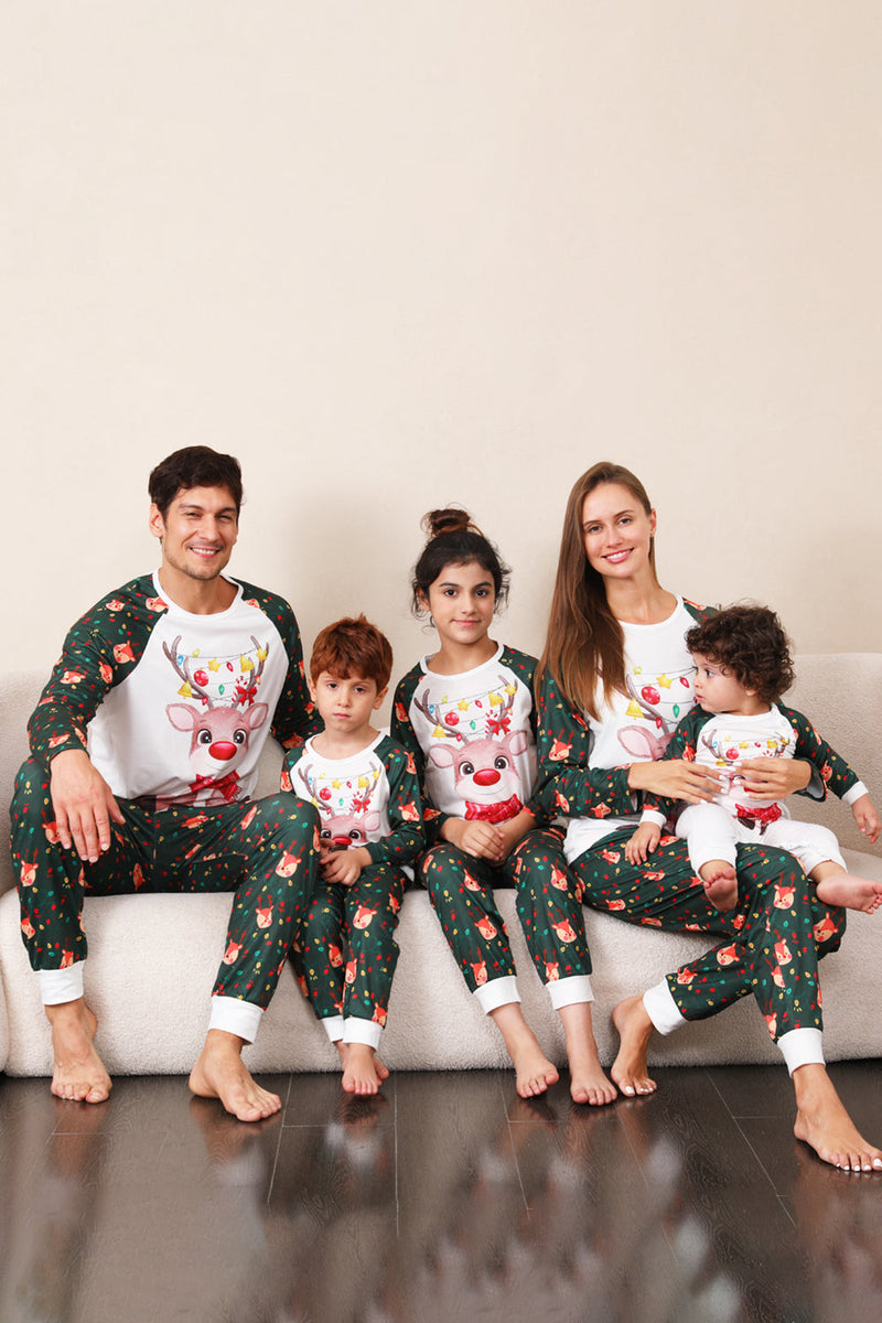 Load image into Gallery viewer, Mørkegrønn hjort Christmas Familie pyjamas sett