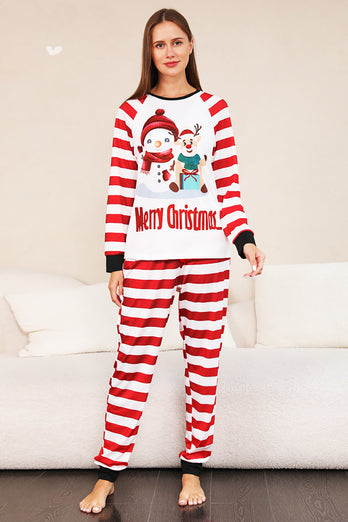 Red Stripes Snømenn Christmas Familie Pyjamas Set