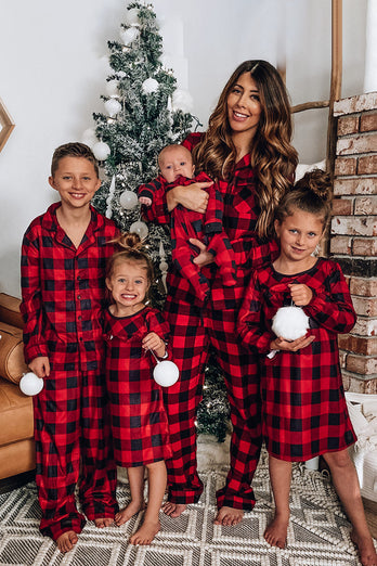 Red Plaid Christmas Family Matchende 2 stykker pyjamassett
