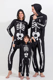 Familie Koselig Skjelett Svart Trykk Zip Up hettegenser Onesie