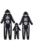 Familie Koselig Skjelett Svart Trykk Zip Up hettegenser Onesie