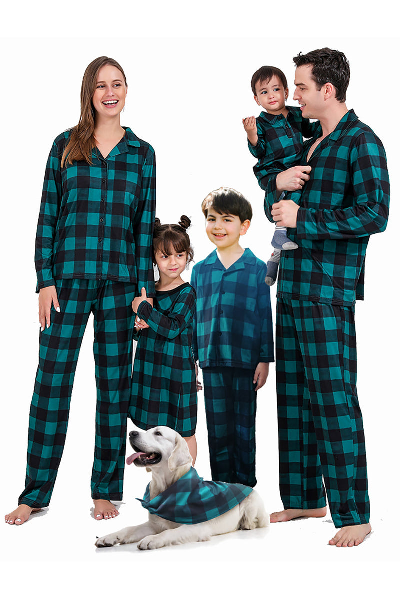 Load image into Gallery viewer, Mørkegrønn rutete julefamilie som matcher 2 stykker pyjamassett