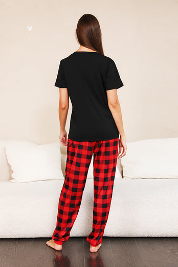Red Plaid Christmas Family Matchende pyjamassett med korte ermer