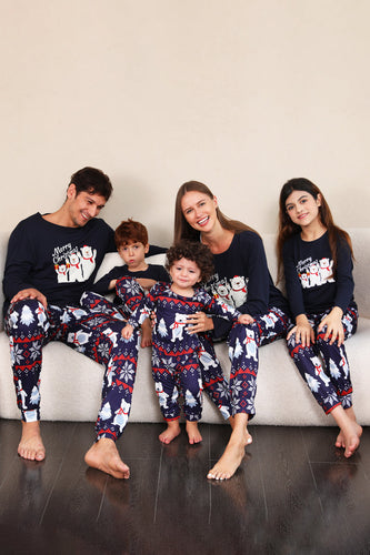 Navy Print Christmas Family Matchende pyjamassett