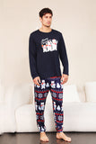 Navy Print Christmas Family Matchende pyjamassett