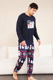 Navy Print Christmas Family Matchende pyjamassett