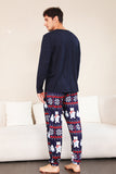 Navy Print Christmas Family Matchende pyjamassett