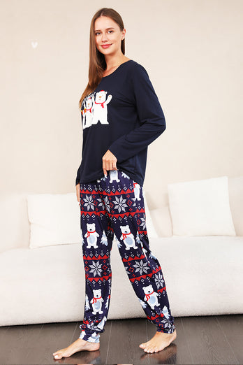 Navy Print Christmas Family Matchende pyjamassett