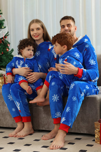 Julefamilie Royal Blue Flanell Snowflake Onesie Pyjamas