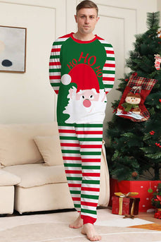 Grønne og røde striper Christmas Santa Claus Family Pyjamas Set