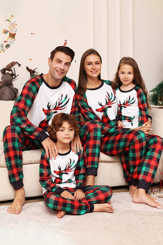 Grønn og rød grid hjort Christmas Family Matchende pyjamassett