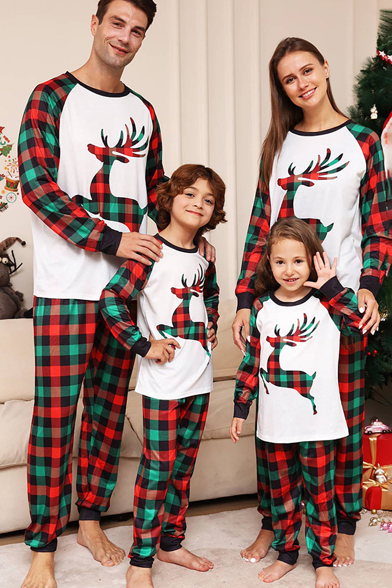 Load image into Gallery viewer, Grønn og rød grid hjort Christmas Family Matchende pyjamassett
