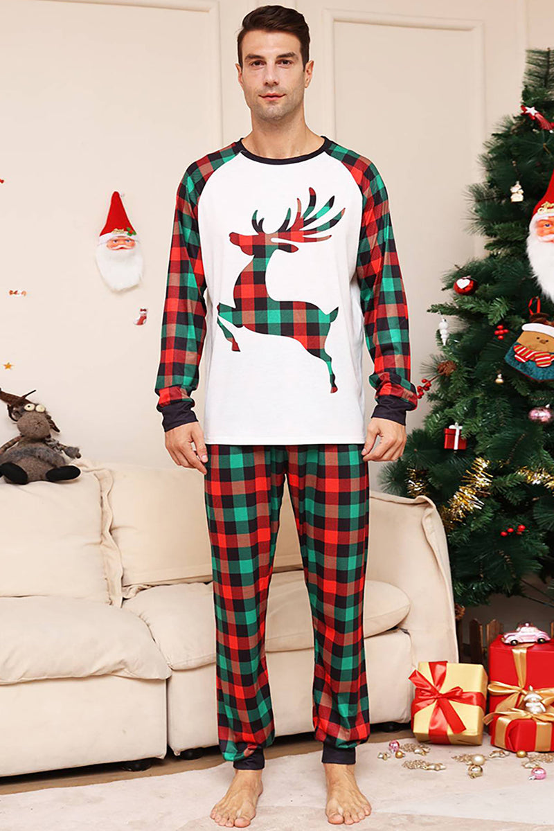 Load image into Gallery viewer, Grønn og rød grid hjort Christmas Family Matchende pyjamassett