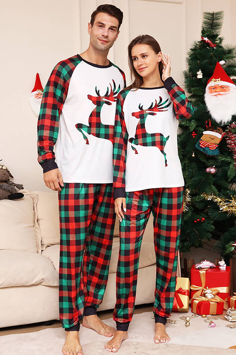 Load image into Gallery viewer, Grønn og rød grid hjort Christmas Family Matchende pyjamassett