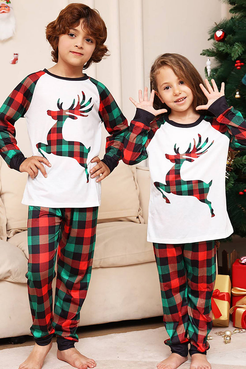 Load image into Gallery viewer, Grønn og rød grid hjort Christmas Family Matchende pyjamassett