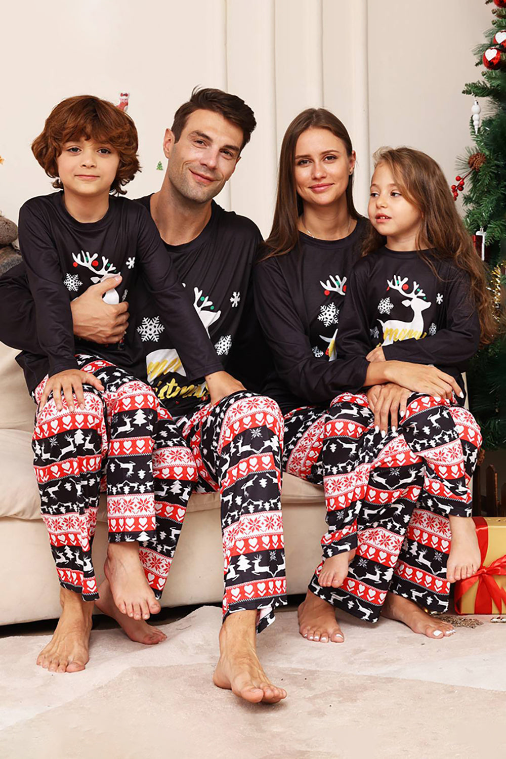 Black Deer og Snowflake Christmas Family Matchende pyjamassett