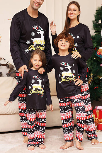 Christmas Black Deer og Snowflake Family Matchende pyjamassett
