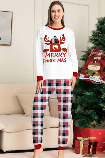 Hvit hjort og rød rutete julefamilie matchende pyjamassett