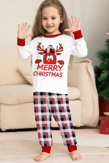Hvit hjort og rød rutete julefamilie matchende pyjamassett
