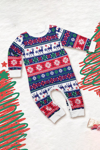 Hvitt og blått hjort snøfnuggmønster Christmas Family Matchende pyjamassett