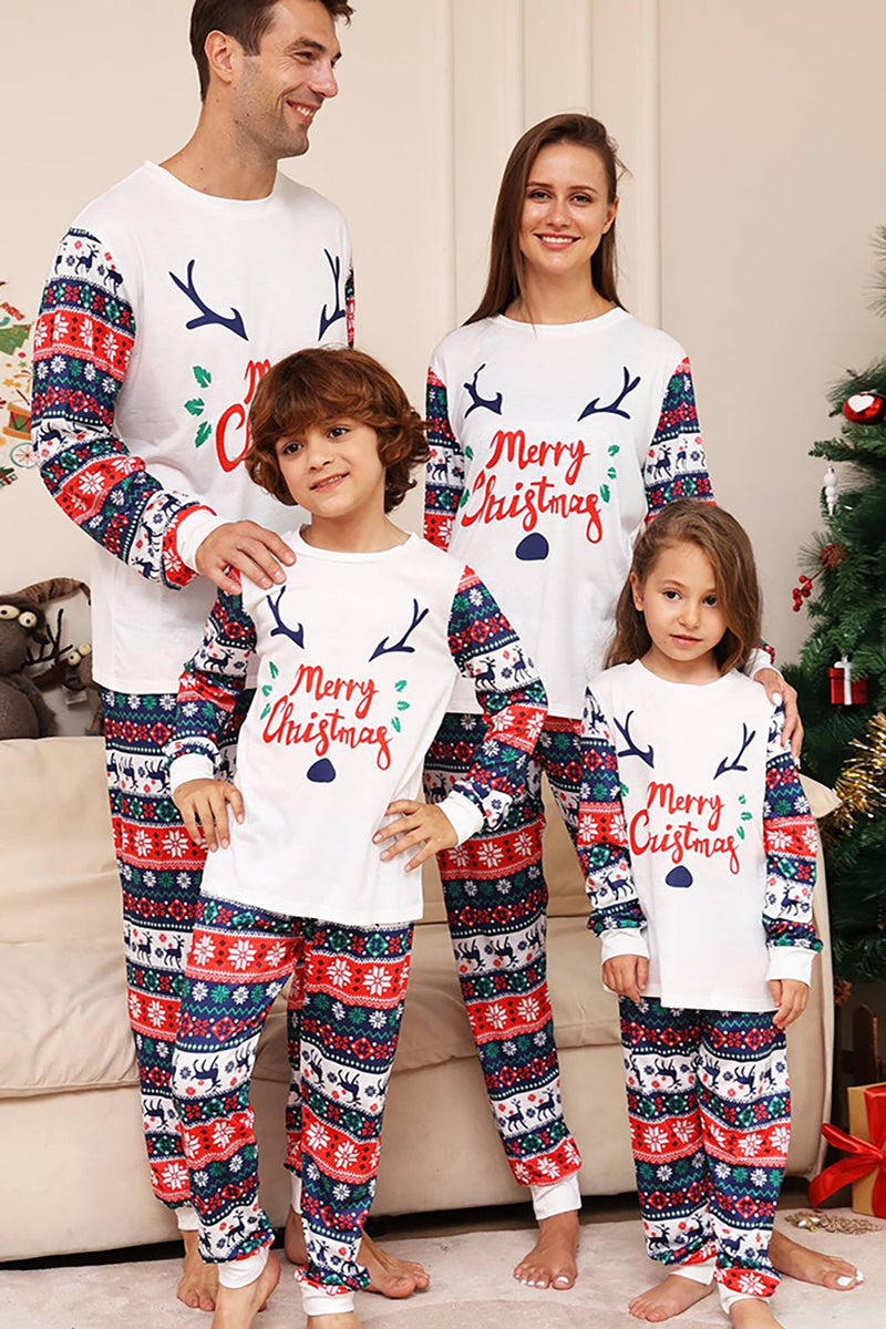 Load image into Gallery viewer, Hvitt og blått hjort snøfnuggmønster Christmas Family Matchende pyjamassett