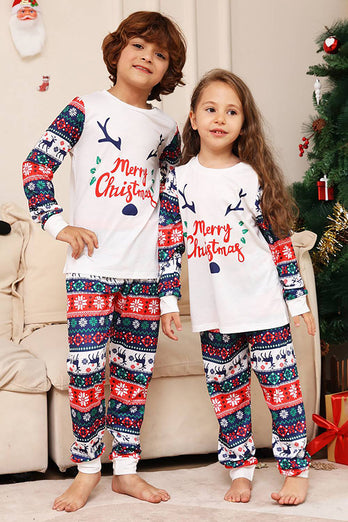 Hvitt og blått hjort snøfnuggmønster Christmas Family Matchende pyjamassett