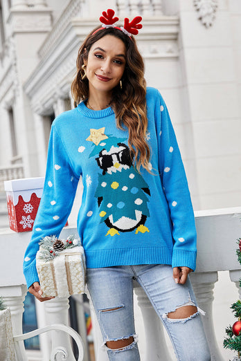 Christmas Blue Penguin strikket genser