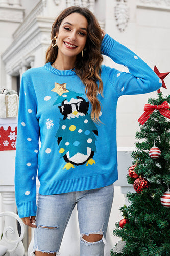 Christmas Blue Penguin strikket genser