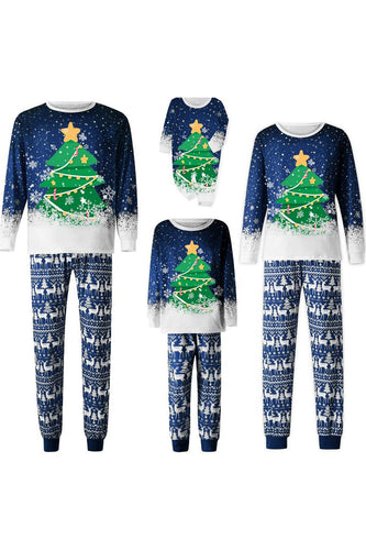 Christmas Family Matching pyjamas Set Blue Christmas Tree Print pyjamas