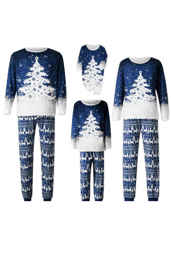 Christmas Family Matching pyjamas Set Blue Christmas Tree Print pyjamas