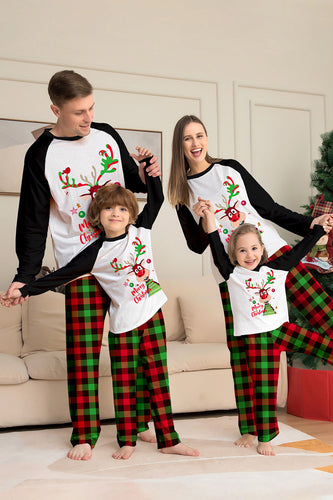 Christmas Family Black White Deer Trykt rutete pyjamassett