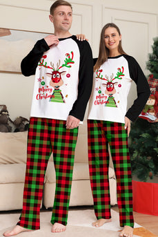 Christmas Family Black White Deer Trykt rutete pyjamassett