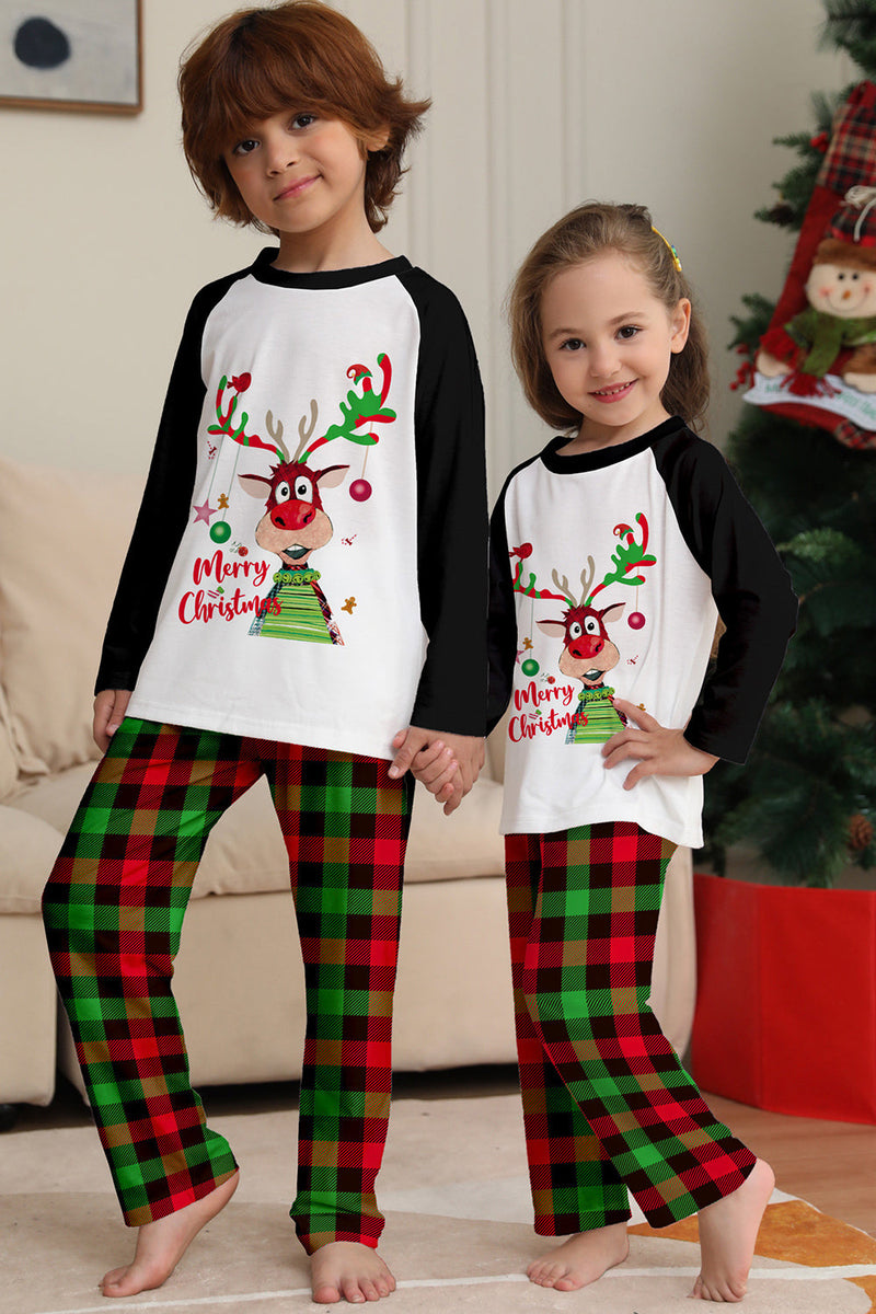 Load image into Gallery viewer, Christmas Family Black White Deer Trykt rutete pyjamassett