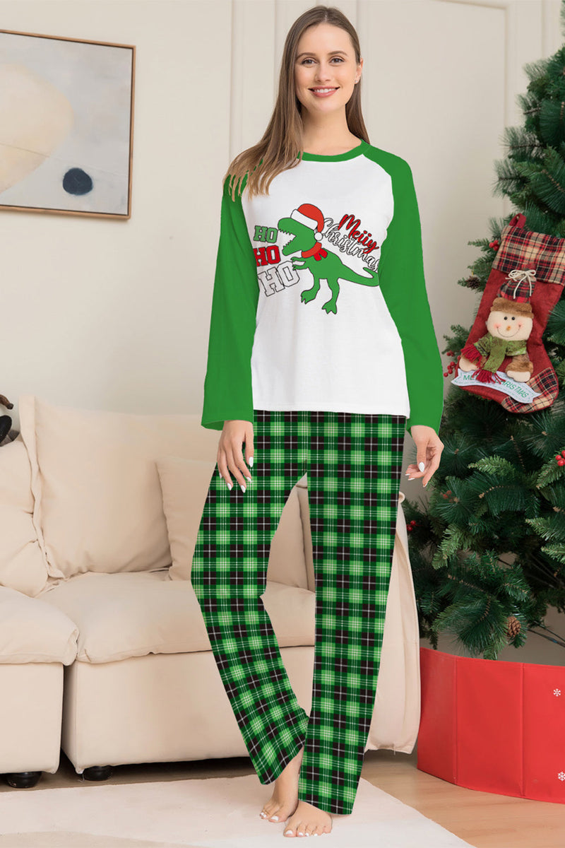 Load image into Gallery viewer, Christmas Familie Matchende pyjamas Grønn rutete dinosaur print pyjamas sett
