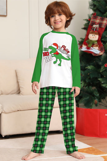Christmas Familie Matchende pyjamas Grønn rutete dinosaur print pyjamas sett