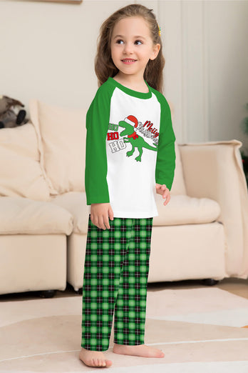 Christmas Familie Matchende pyjamas Grønn rutete dinosaur print pyjamas sett